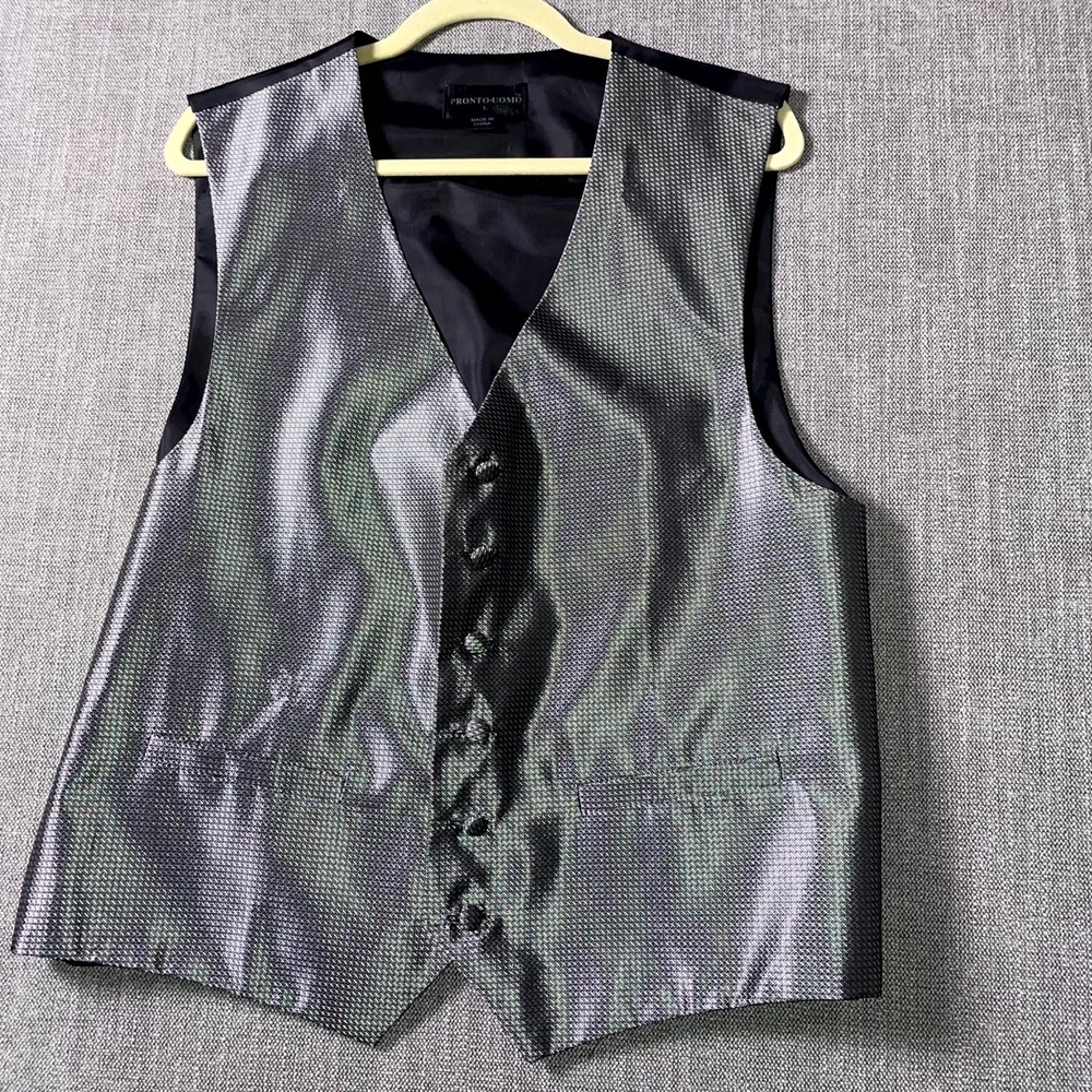 Pronto Uomo Waistcoat Mens Large Gray Black Geometric Tuxedo Formal Business